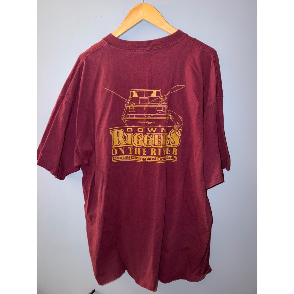 Gildan Ultra Cotton Down Riggers On The River Fishing Maroon T-Shirt XXL‎ Canada